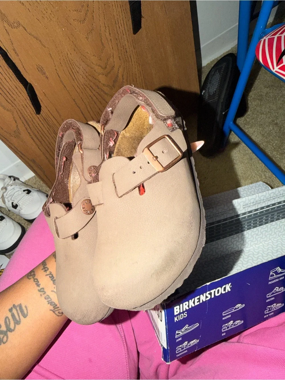 Birkenstock Kids Pinkish Beige Suede Clog with Buckle